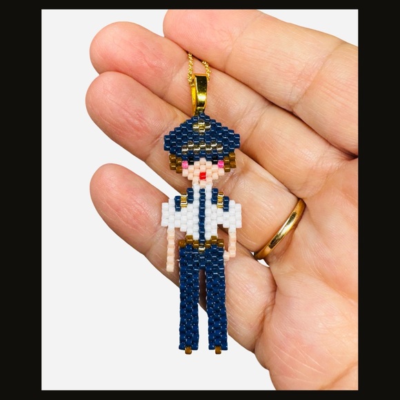 Hand crafted dainty beaded pilot pendant necklace - Picture 3 of 5